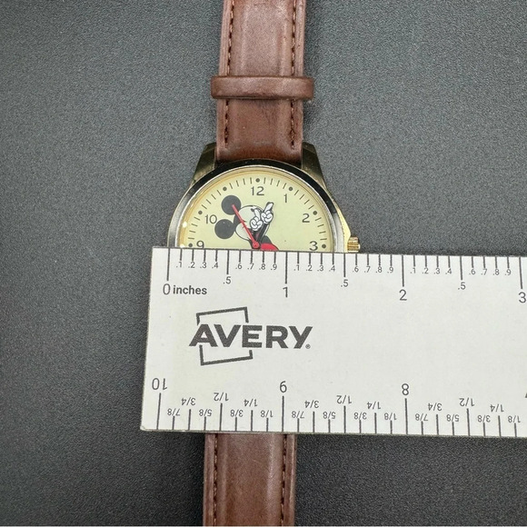 Vintage Mickey Mouse Disney Wide Face Analog Watch with Brown Leather Band main image 6